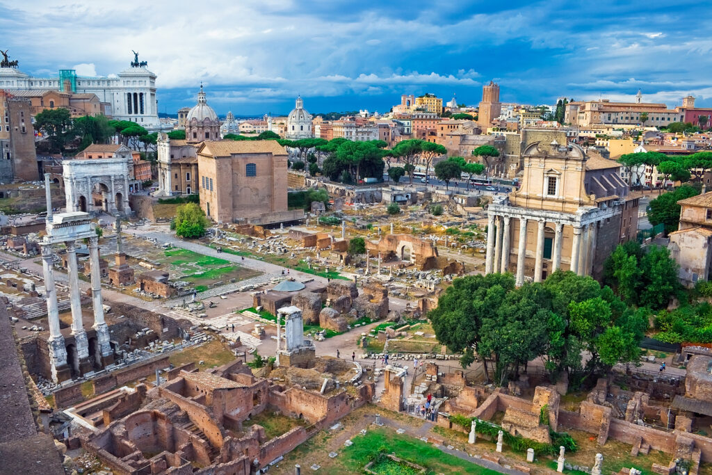 Ancient ruins of the Roman Forum in Rome Italy